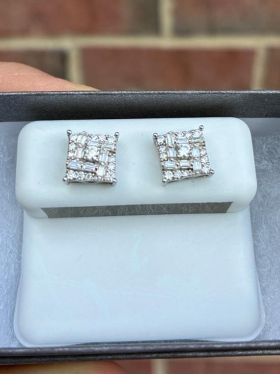 Jewelry - Diamond-Cut Square Halo Stud Earrings - Silver Tone Moissanite .69 CT NIB $199